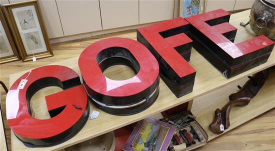 Seven large signage letters - G, O (x2), F (x2) and E (x2) E - 50cm